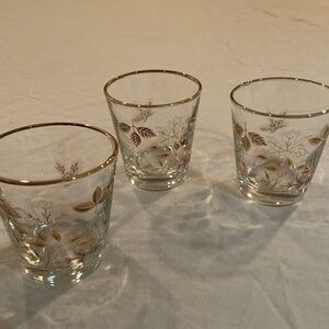 Glass votives with gold etching and rim